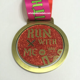 Custom Spin Medals Run with Me Glitter Medals